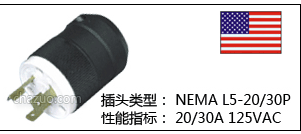 美式NEMA 20A 30A 125V插头