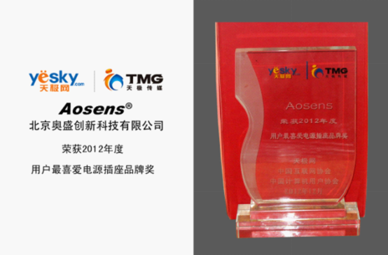 Aosens 荣获2012年度“用户最喜爱电源插座品牌奖”